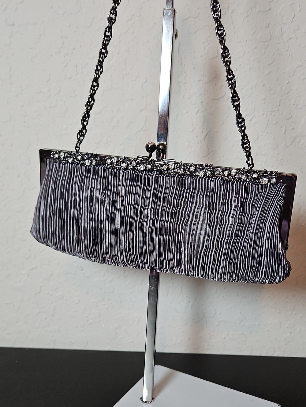 Kate Landry Evening Clutch, Pleated Fabric,Metallic Pewter - Picture 3 of 12
